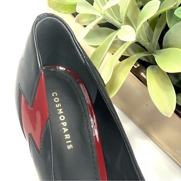 Cosmoparis Stiletto Heel Pump Sz 8 Black & Red Leather Closed Pointed Toe Padded - Picture 9 of 16